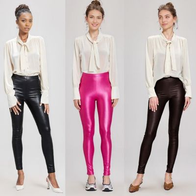Women Ladies Plain PU Wet Look Full Length Bodycon Fitted Plain Legging